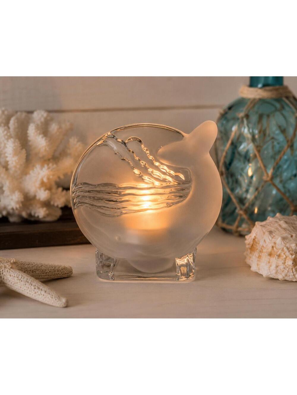 Vintage Retired PartyLite Frosted Glass Whale Tealight Candle Holder Coastal